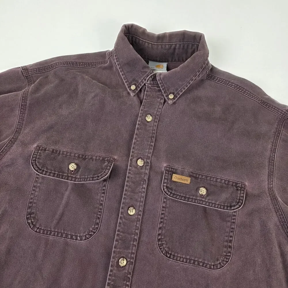 Carhartt‎ Shirt Mens Extra Large Purple Faded Button Down Workwear Double Pocket